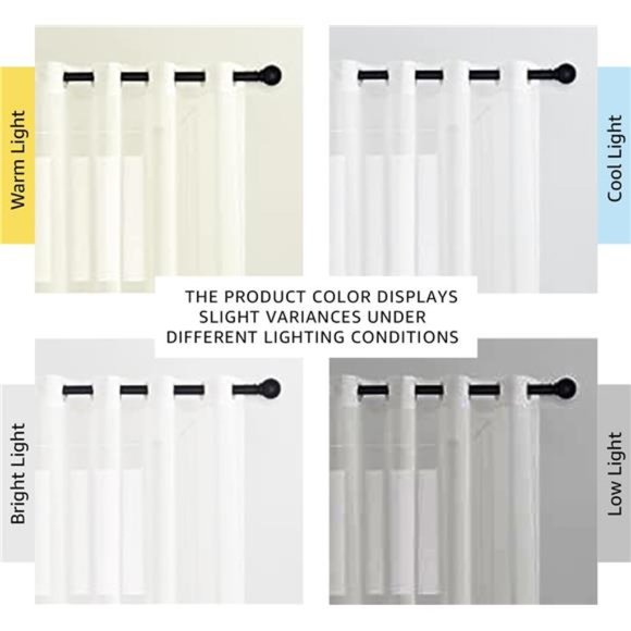 White Sheer Linen Curtains for Living Room 84 inch Length 2 Panels Set, Grommet - Picture 2 of 7